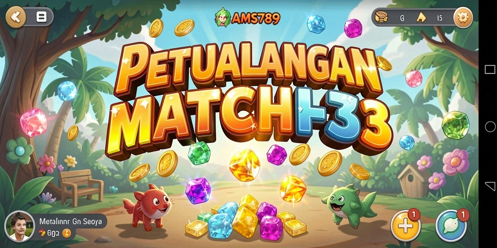 Tampilan gameplay menarik dari AMS789 saat mencocokkan permata.