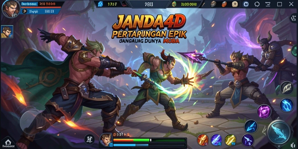 Tampilan gameplay menarik dari JANDA4D dengan aksi MOBA yang intens.