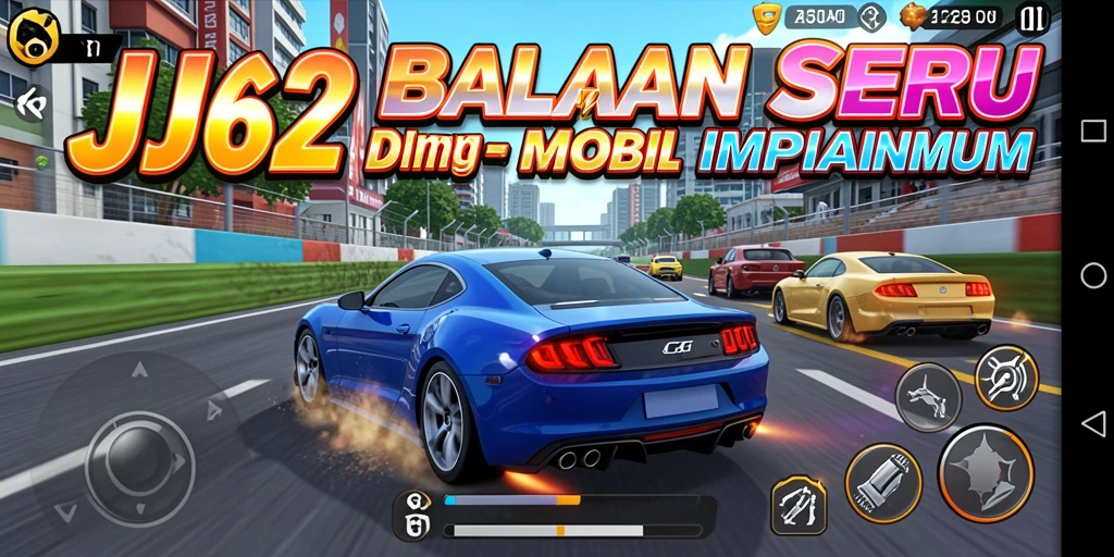 Screenshot gameplay JJ62 menampilkan aksi balapan penuh adrenalin.