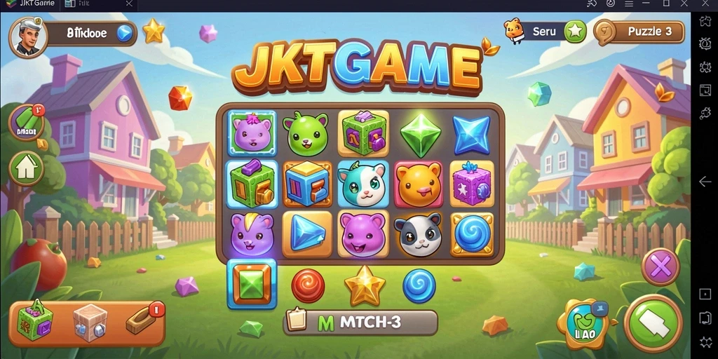 Screenshot utama JKTGAME menampilkan gameplay Match-3 yang seru dan menantang.