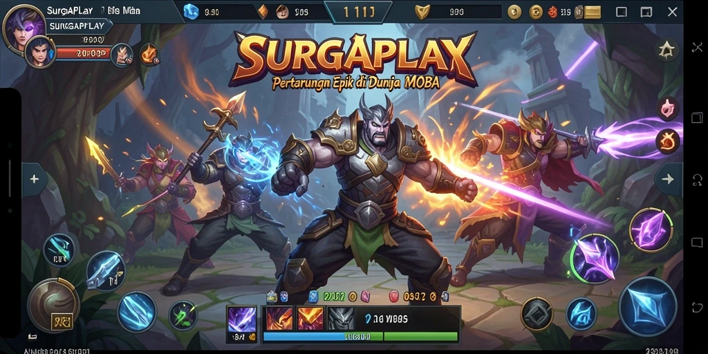 Screenshot SURGAPLAY menampilkan aksi seru dalam pertandingan MOBA.